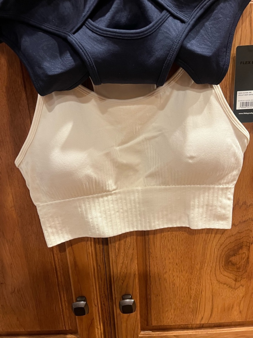 90 Degree By Reflex Navy and Cream Dual-Layer Racerback Sports Bra - Picture 2 of 8